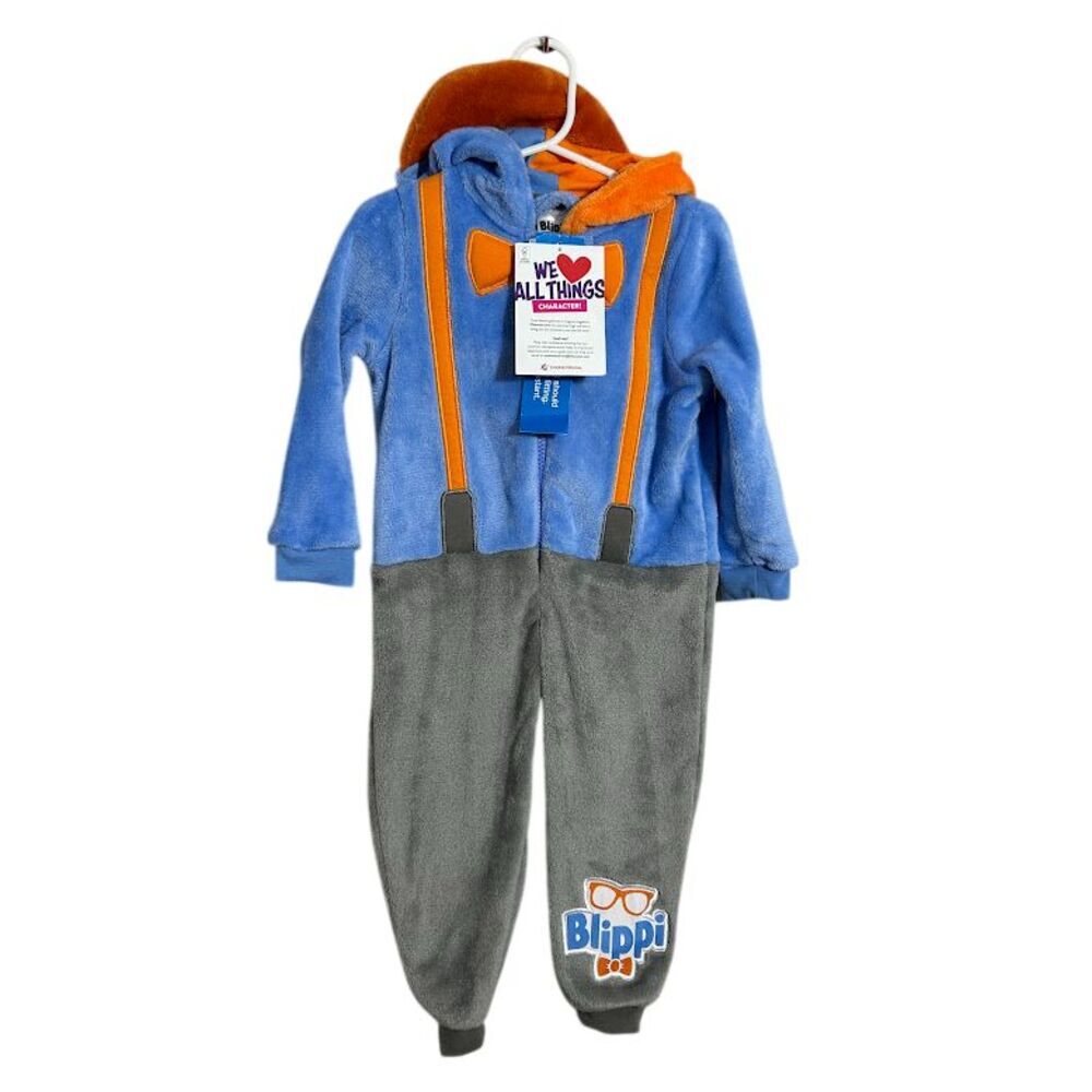 NWT Blippi Fleece One Piece Jumpsuit 2T Costume Hooded Halloween Cozy NEW